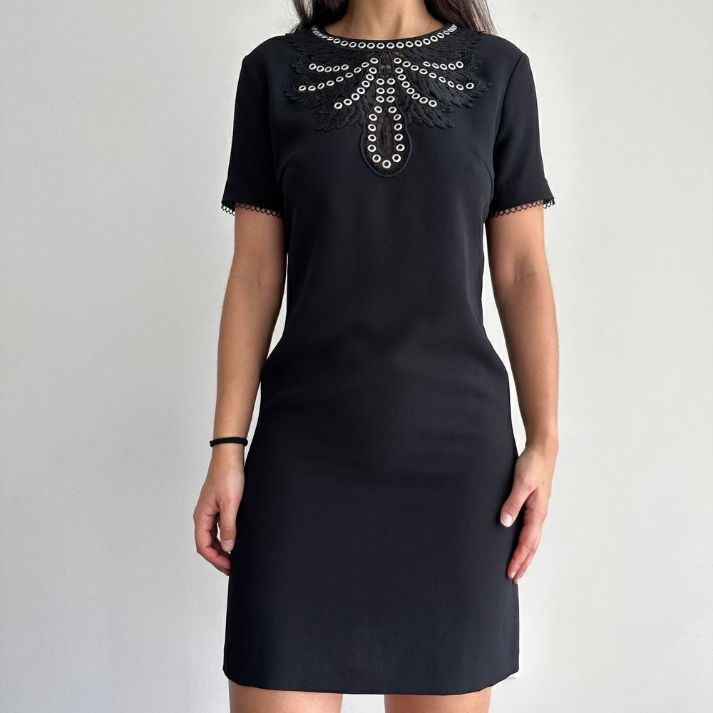 The Kooples black‎ applique a line shift dress